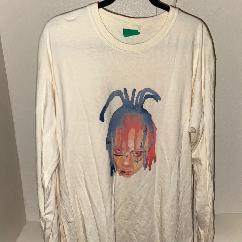 Anwar Carrots Size Large Trippie Redd Men's Long Sleeve T-Shirt Cream Color